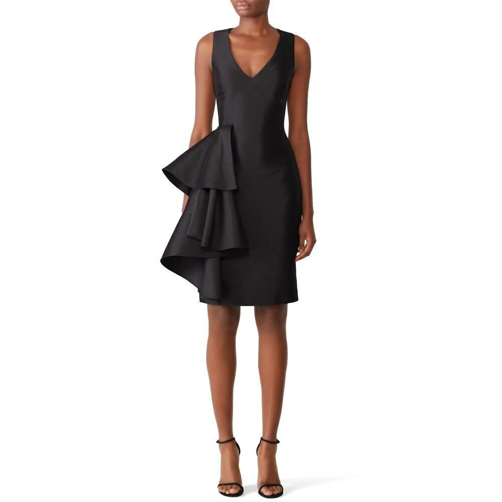 BADGLEY MISCHKA Black Side Ruffle Sleeveless Bodycon Formal Sheath Dress Size 2
